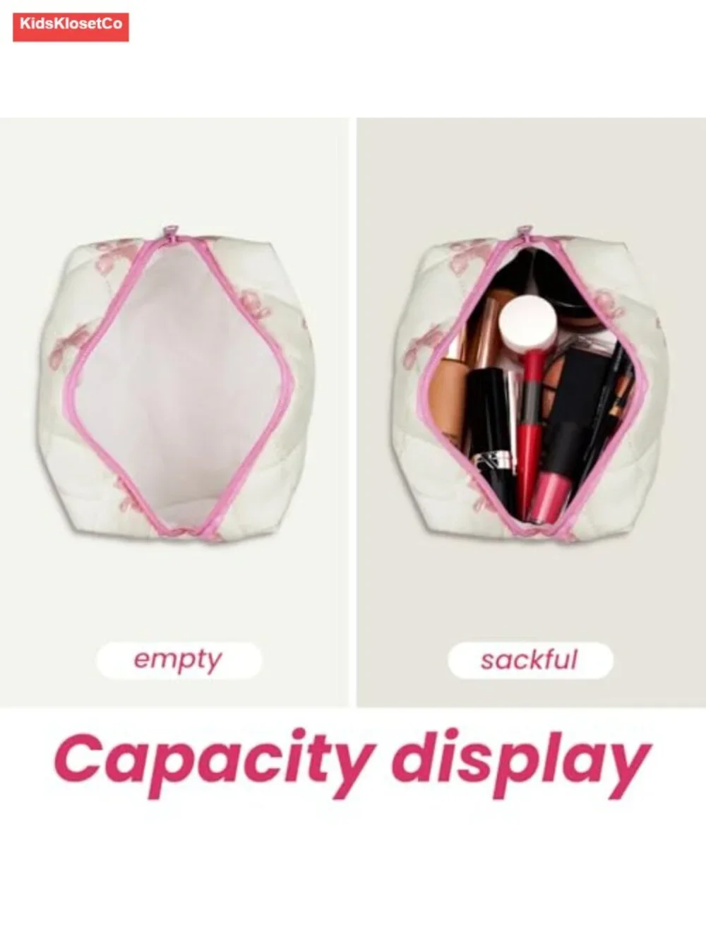 Quilted Cotton Travel Makeup Bag with Floral Design, Zipper Cosmetic Pouch,